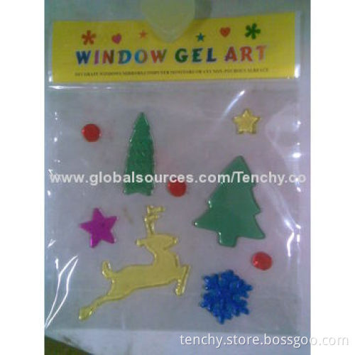 Christmas gel/jelly window sticker, TPR material self-adhesive, colorful/reusable/removable/washable